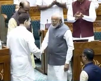 Rahul Gandhi, PM Modi shake hands as they welcome LS Speaker Om Birla