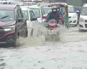 IN PICS | Heavy rainfall lashes Delhi as IMD issues orange alert, waterlogged streets seen across NCR